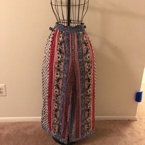 Beach pants with bohemian designs.